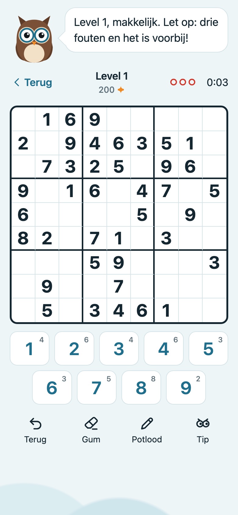 A sudoku in play, with digits and tools